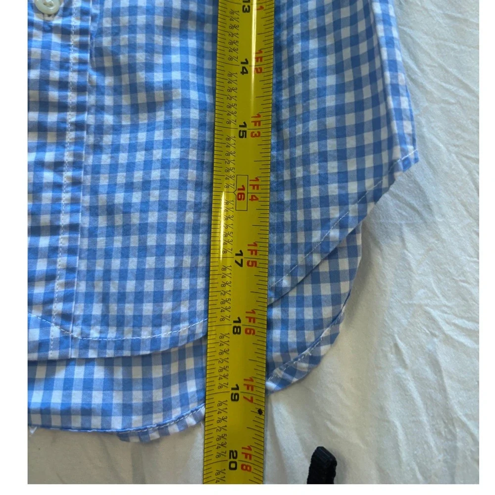 Ralph Lauren Kids Blue Gingham Cotton Button Down Shirt Size 5 Orange Pony
